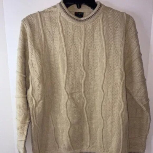 Bergati Cable Knit Sweate Neck Pullover Mens Textured Beige Large - Picture 1 of 3